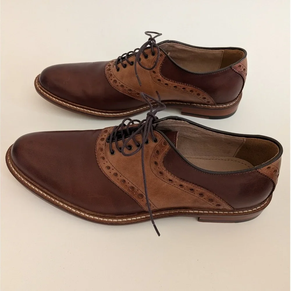 Aston Grey Banks Men's 8.5 Chestnut Cognac Leather Saddle Oxford Shoes 500188